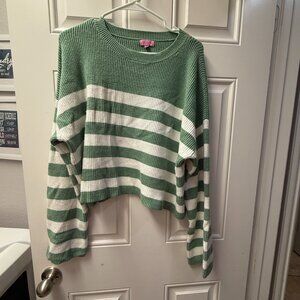 Mi Ami Green stripe scoop neck Cable Boxy Sweater X Large